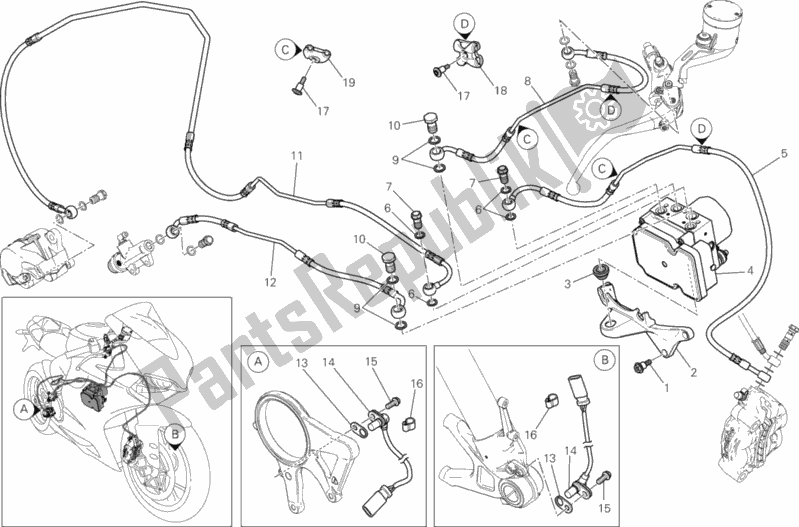 Todas as partes de Sistema De Freio Antitravamento (abs) do Ducati Superbike 1199 Panigale S ABS Senna Brasil 2014